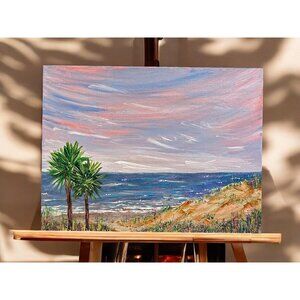 Our Beach Seaside Painting in Size 6" x 8" Landscape Acrylic on Canvas Panel